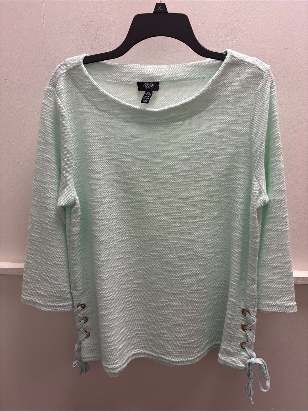 Jones New York Light Mint Lace-Up Side Detail Boatneck Top